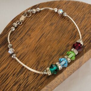 925 Sterling Silver Bicone Crystal Bracelet 7.25 in.